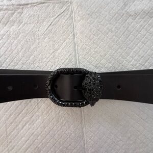 Kurt Geiger Black Crystal-Embellished Oval Buckle Belt